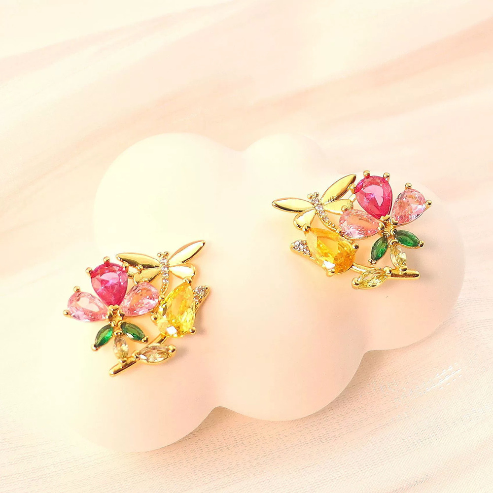 Kate SPADE Colorful CZ Flower Dragonfly Stud Earrings